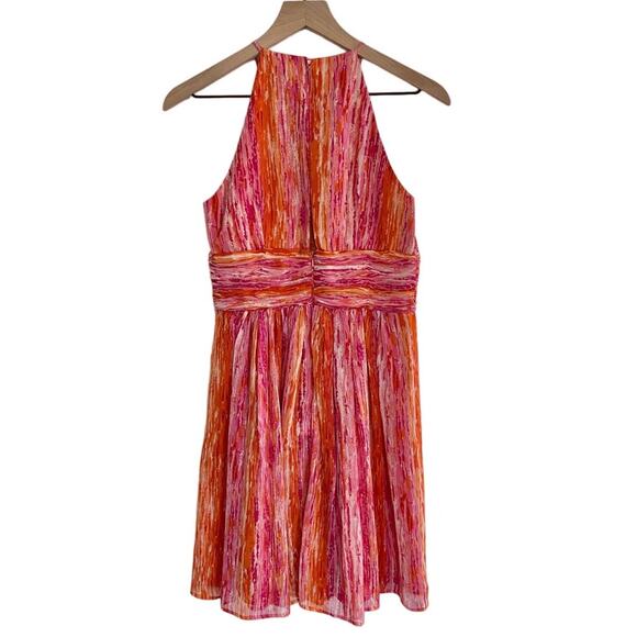 Carmen Marc Valvo Ruched Silk Cocktail Dress Pink Orange Size 2 - Picture 8 of 9
